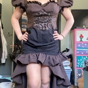 Steampunk Brown Ruffled Dress